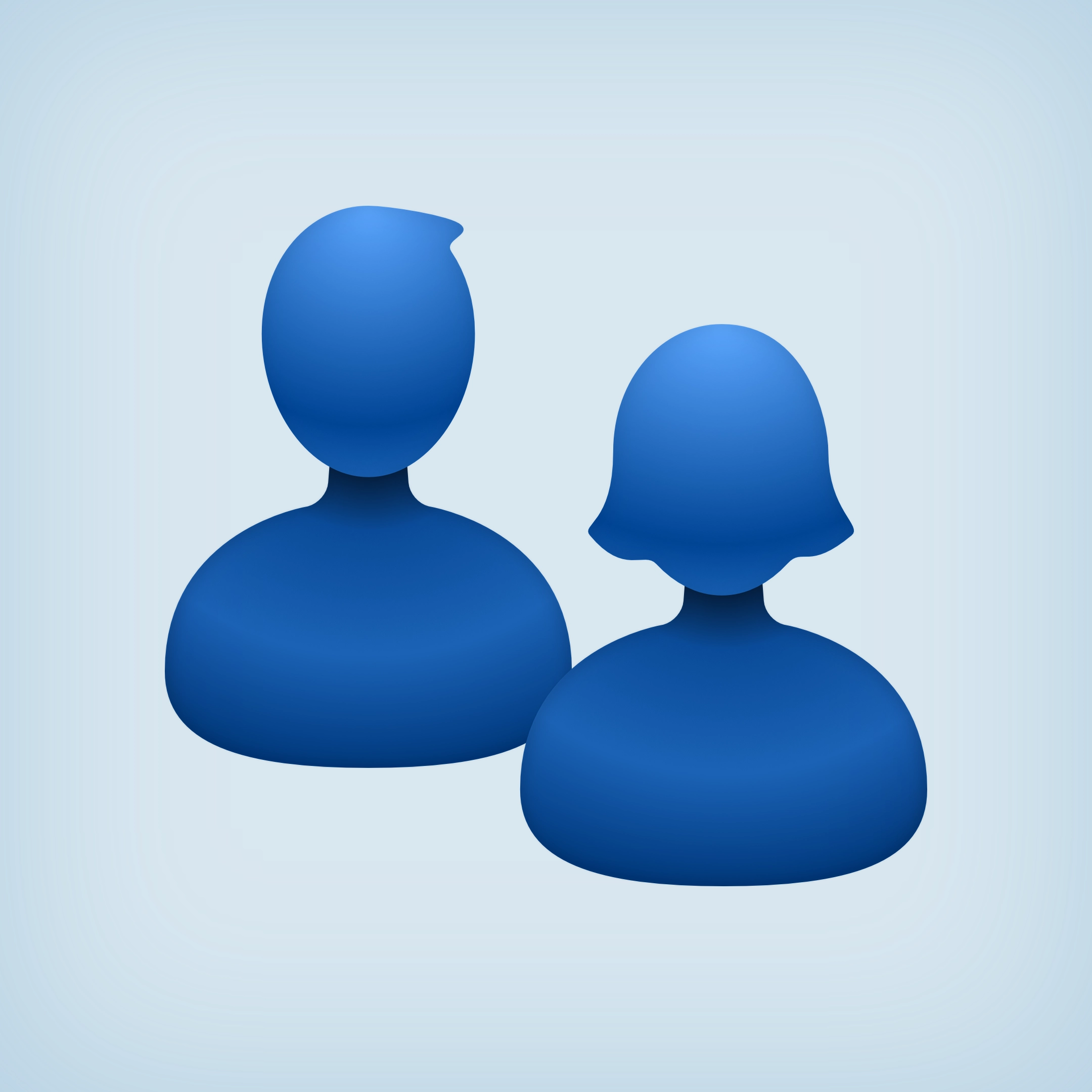 Two blue three-dimensional human silhouettes over a white background.